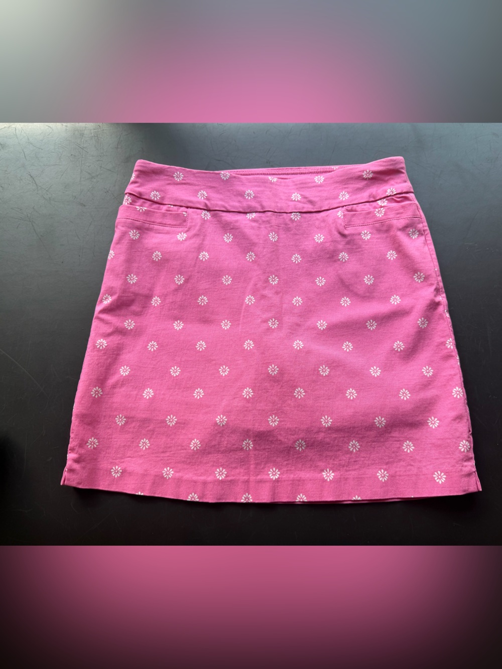 Kim Rogers Women's Pink W/White Print Flower Skort Sz 8P Pull On Stretchy